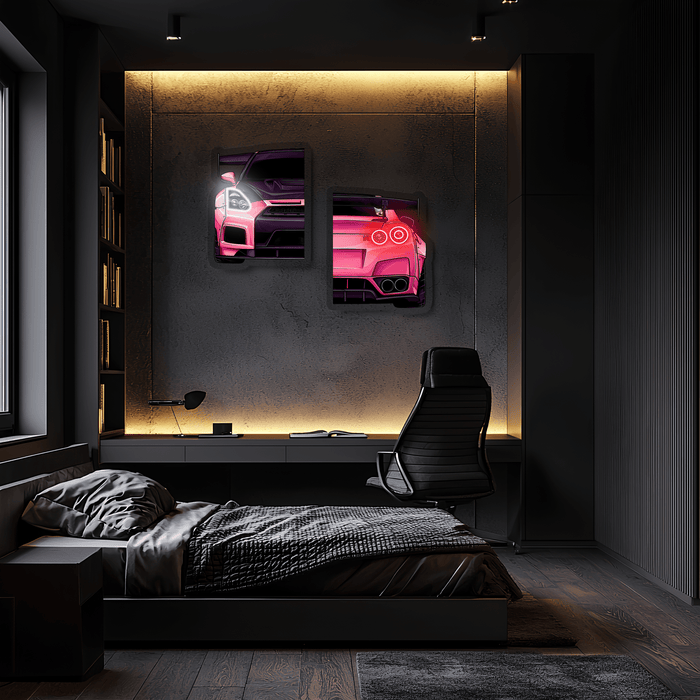 Neon Car Wall Art LED Sign - Light Up Home Decor for Garage Game Rooms and Man Caves