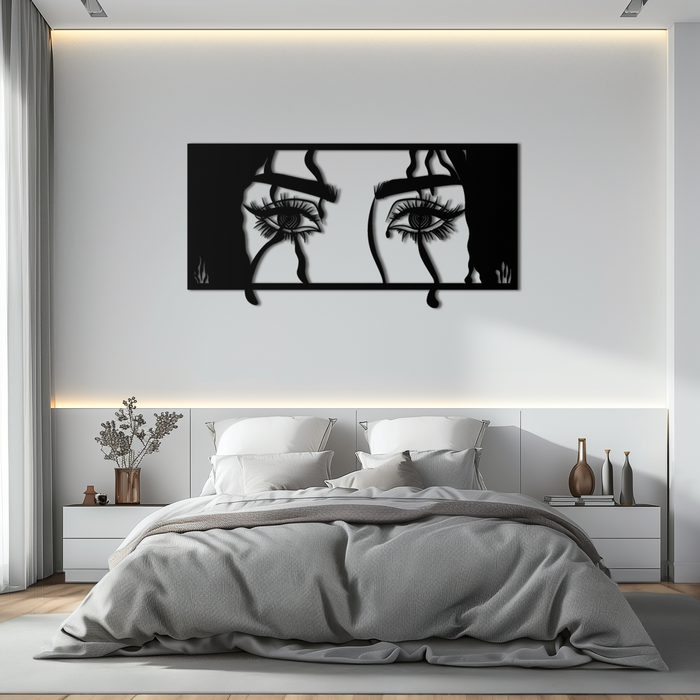 Mysterious Woman Eyes Metal Wall Art – Black Steel Feminine Silhouette Decor for Modern Stylish Interiors- KAF408