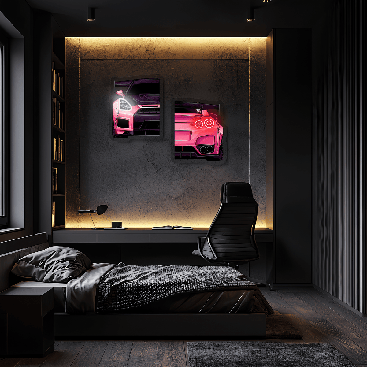 Neon Car Wall Art LED Sign - Light Up Home Decor for Garage Game Rooms and Man Caves