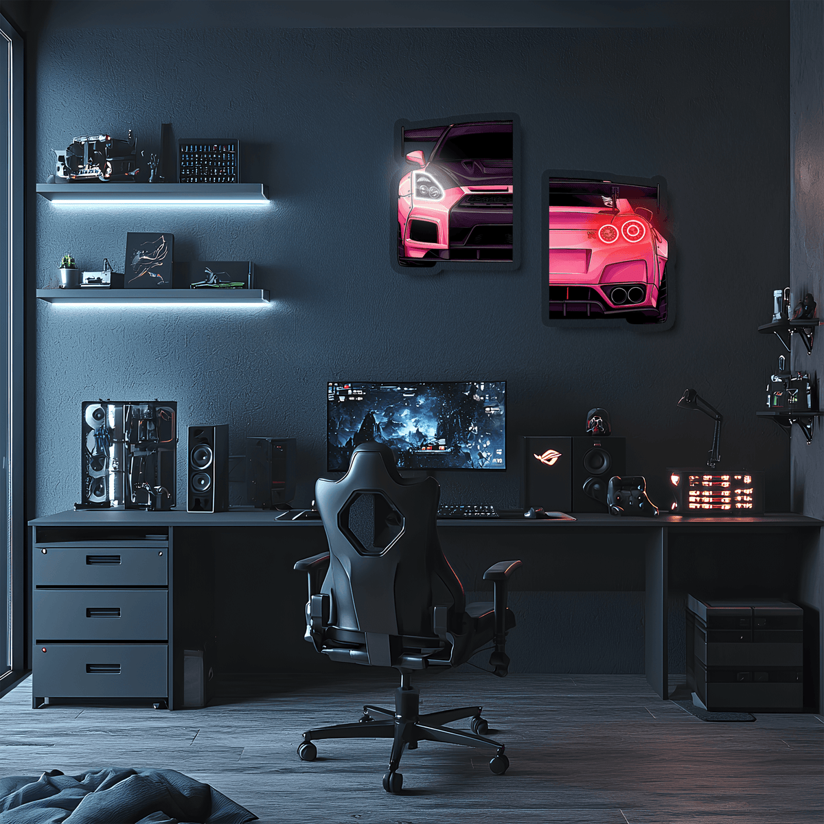 Neon Car Wall Art LED Sign - Light Up Home Decor for Garage Game Rooms and Man Caves
