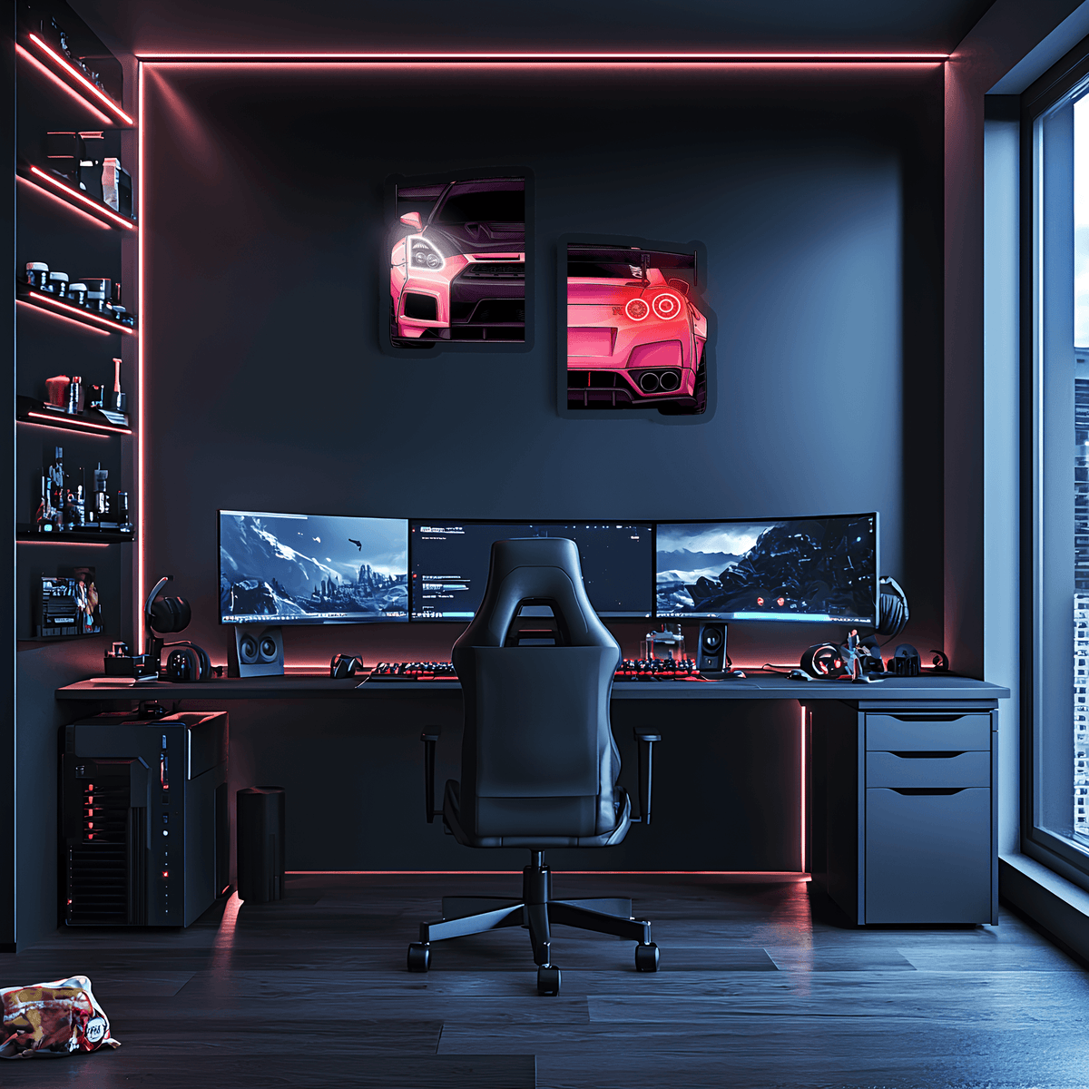 Neon Car Wall Art LED Sign - Light Up Home Decor for Garage Game Rooms and Man Caves