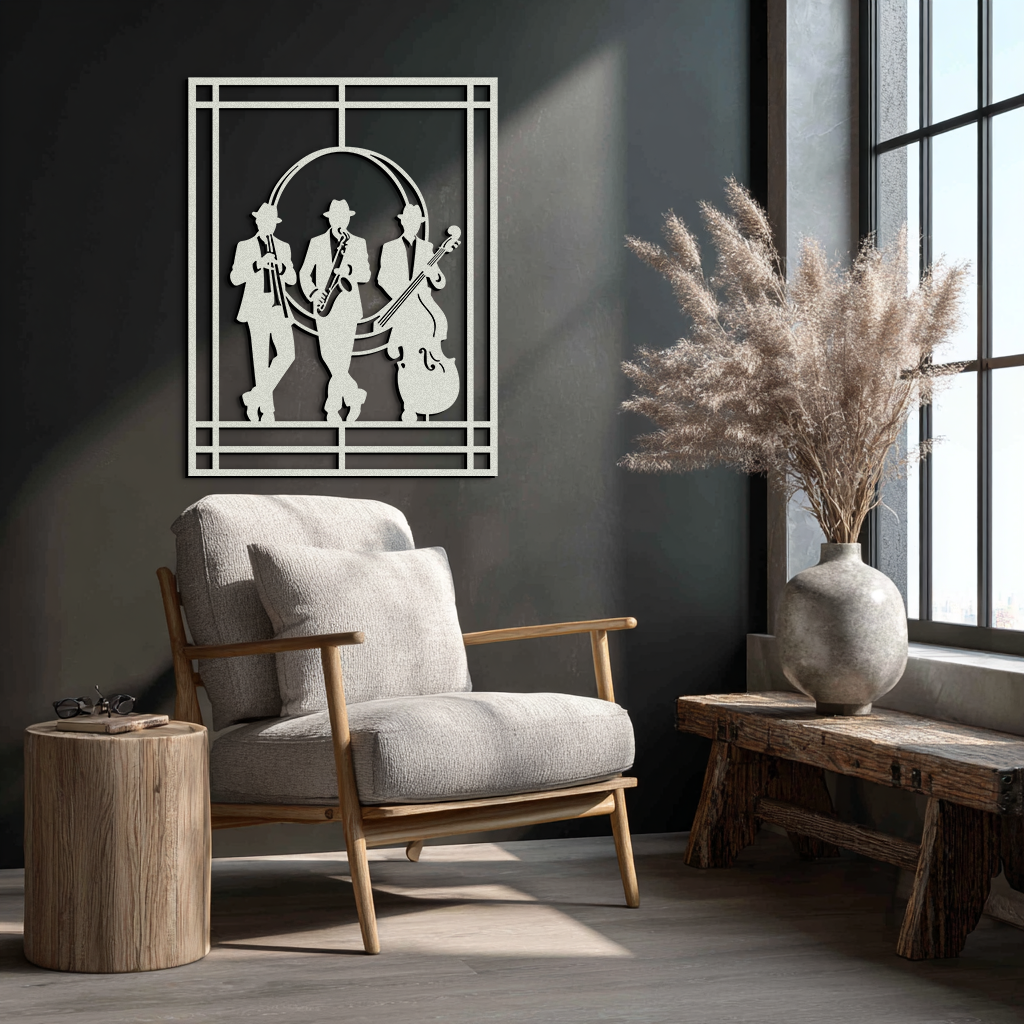 Jazz Musicians Metal Wall Art – Saxophone and Trumpet Player Silhouette Steel Decor for Music Lovers- KAF332