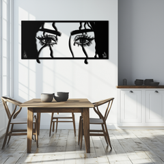 Mysterious Woman Eyes Metal Wall Art – Black Steel Feminine Silhouette Decor for Modern Stylish Interiors- KAF408