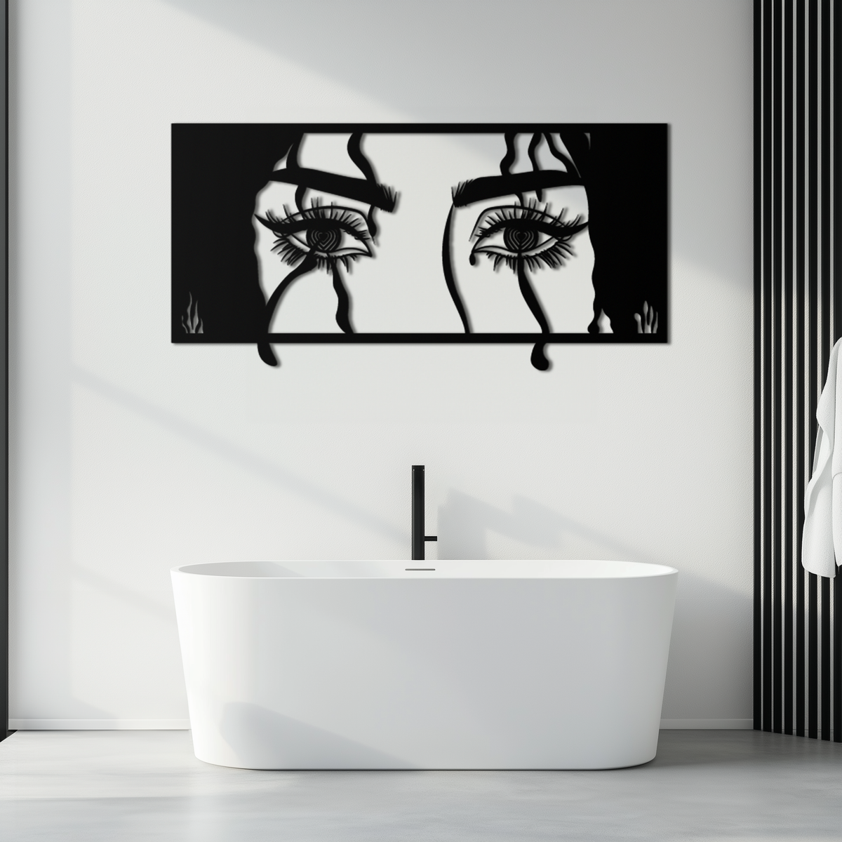 Mysterious Woman Eyes Metal Wall Art – Black Steel Feminine Silhouette Decor for Modern Stylish Interiors- KAF408