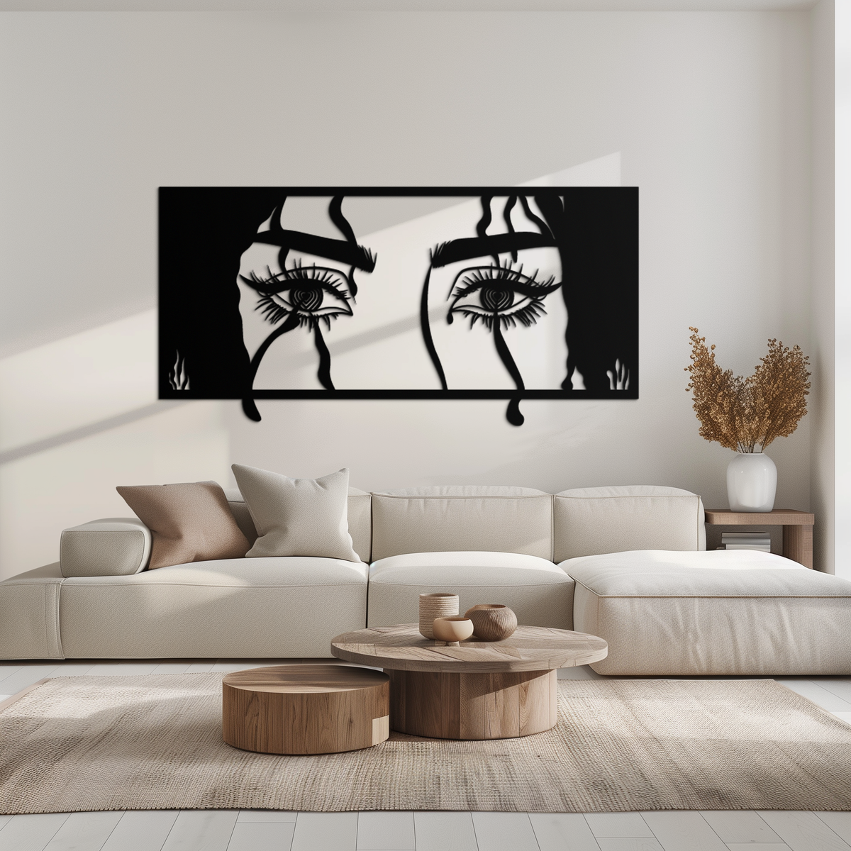 Mysterious Woman Eyes Metal Wall Art – Black Steel Feminine Silhouette Decor for Modern Stylish Interiors- KAF408