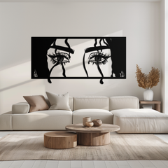 Mysterious Woman Eyes Metal Wall Art – Black Steel Feminine Silhouette Decor for Modern Stylish Interiors- KAF408