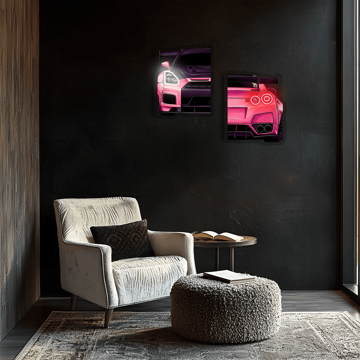 Neon Car Wall Art LED Sign - Light Up Home Decor for Garage Game Rooms and Man Caves