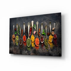 Silver Spoons Row Of Colorful Spices Glass Wall Art