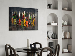 Silver Spoons Row Of Colorful Spices Glass Wall Art