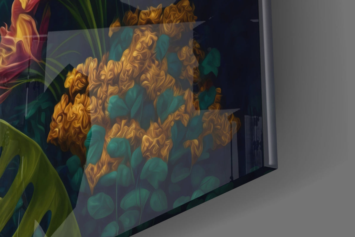 Trap Behind Flowers Glass Wall Art  || Designer Collection