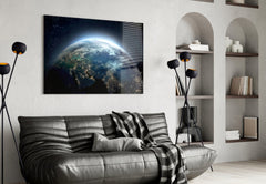 Earth City Lights Night Glass Wall Art